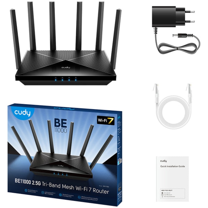 Router Wireless CUDY WR6500H, BE6500, Dual-Band,Wi-Fi 7, Quad-Core 2GHz CPU, 128MB/512MB Flash/RAM, 2.5G port, MLO, Cudy Mesh, Black - Imagine 3