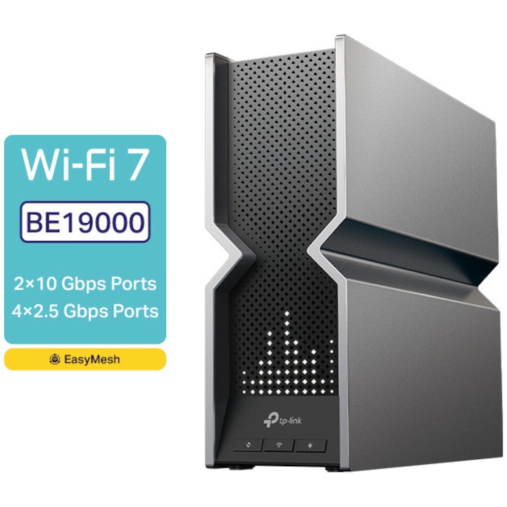 Router Wireless TP-LINK Archer BE800, BE19000, Tri-Band, Wi-Fi 7, USB 3.0, EasyMesh, VPN, ecran LED, Black - Imagine 6