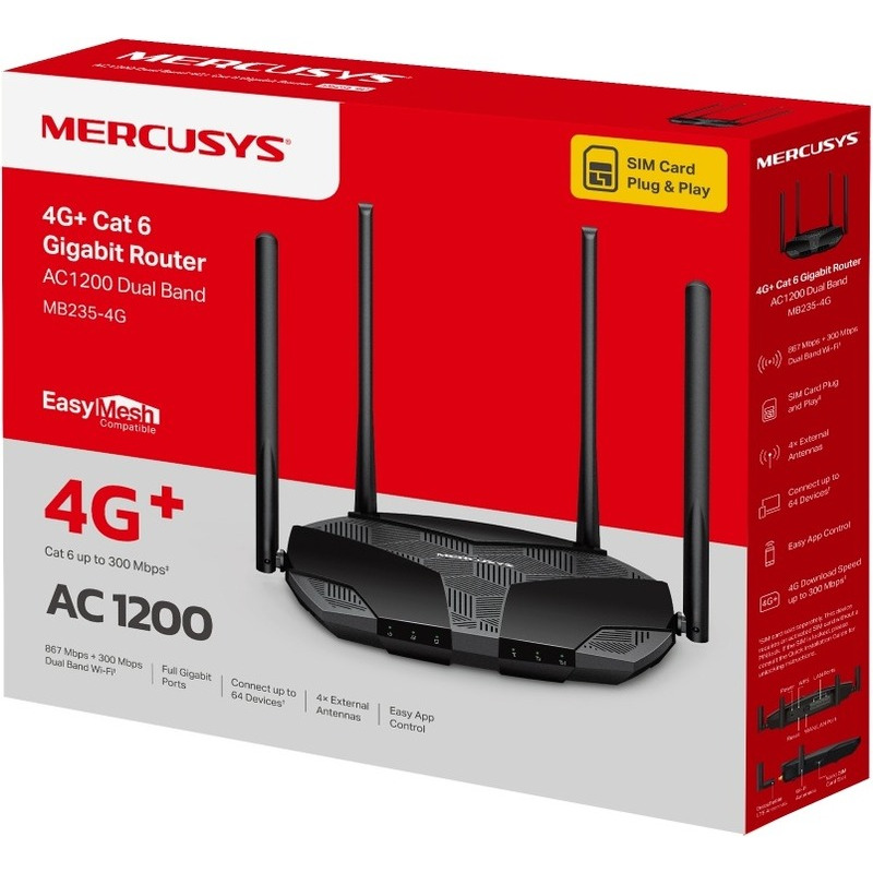 Router wireless MERCUSYS Gigabit MB235-4G, Dual-Band, WiFi 5, 4G, LTE, Black - Imagine 4