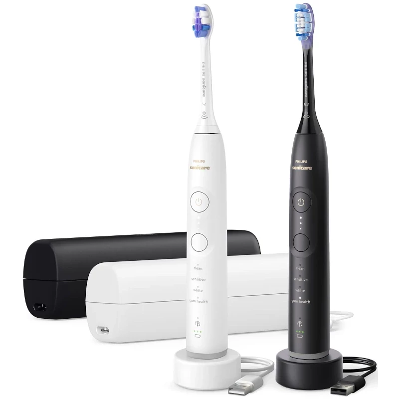 PHILIPS Set 2 periuțe de dinți electrice PHILIPS Sonicare 7100 HX7429/02, 3 viteze, 4 programe, Bluetooth, Black & White - IT-Fashion.ro