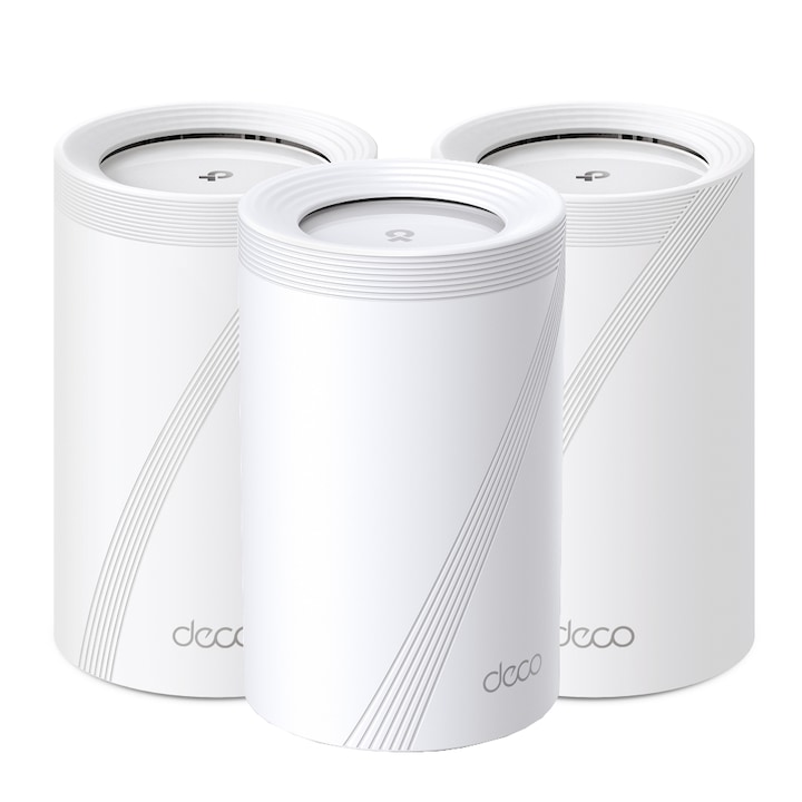 TP-LINK Sistem Mesh Wi-Fi TP-LINK Deco BE65(3-pack), BE9300, Tri-Band, Wi-Fi 7, MLO, HomeShield, 4 porturi 2.5G, White - IT-Fashion.ro