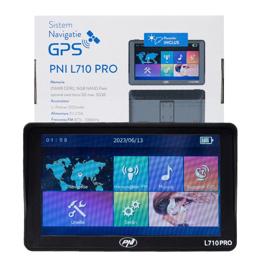 Sistem de navigatie GPS PNI L710 PRO cu parasolar, 7 inch, 800 MHz, 256MB DDR, 16GB memorie interna, FM transmitter, Black - Imagine 6