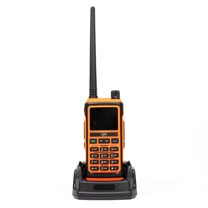 Statie radio portabila VHF/UHF PNI P17UV Dual Band 144–146 MHz, 430–440 MHz, 999 canale, 1500 mAh, lanterna, radio FM, negru/portocaliu - Imagine 2
