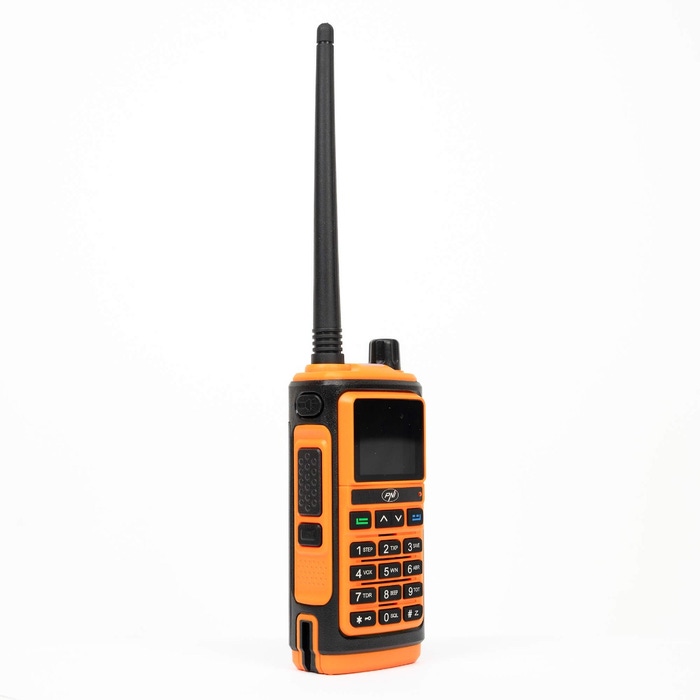 Statie radio portabila VHF/UHF PNI P17UV Dual Band 144–146 MHz, 430–440 MHz, 999 canale, 1500 mAh, lanterna, radio FM, negru/portocaliu - Imagine 4