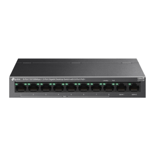 TP-LINK Switch TP-LINK LS1210P, 8-Port Fast Ethernet PoE+ Switch with 2 Gigabit Uplink Ports, 96W, Black - IT-Fashion.ro