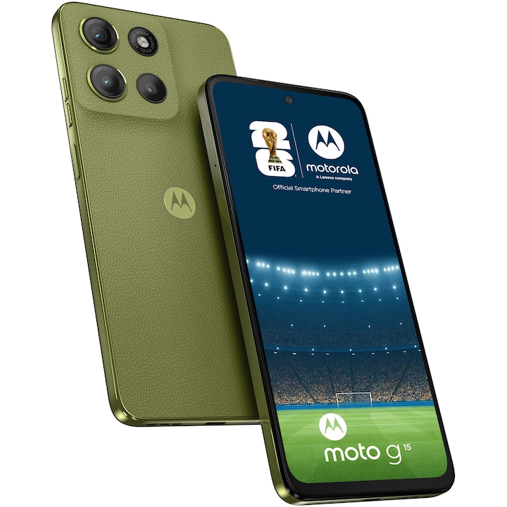 MOTOROLA Telefon MOTOROLA moto g15, Dual SIM, 128GB, 4GB RAM, 5200 mAh, Iguana Green - IT-Fashion.ro