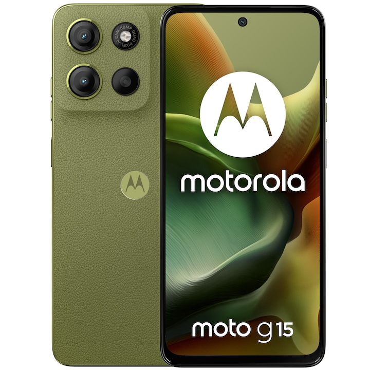 MOTOROLA Telefon MOTOROLA moto g15, Dual SIM, 128GB, 4GB RAM, 5200 mAh, Iguana Green - IT-Fashion.ro