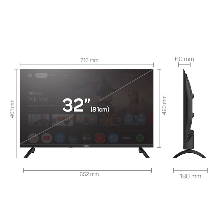 TESLA Televizor LED Smart Tesla 32E655BHS, HD, 80 cm Google TV, Negru - IT-Fashion.ro