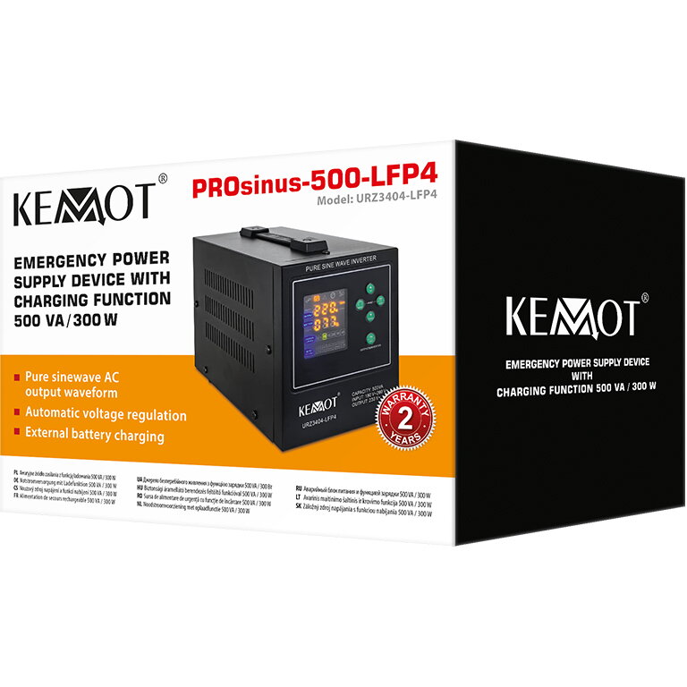 UPS KEMOT URZ3404-LFP4, 500VA/300W, 12V, Black - Imagine 5