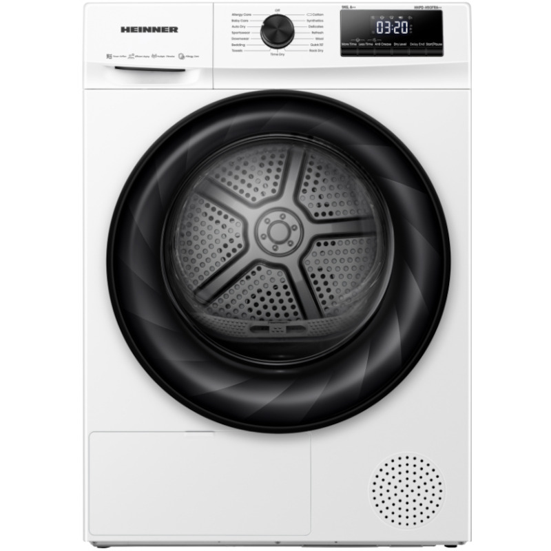 HEINNER Uscator de rufe cu pompa de caldura HEINNER HHPD-H90FRA++, 9 kg, 15 programe, Clasa D, Alb - IT-Fashion.ro