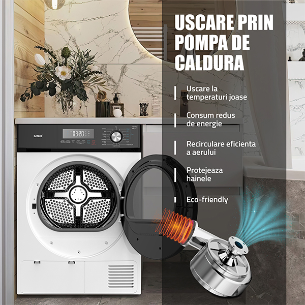 Uscător de rufe Samus SWDP-816 8KG cu pompă de căldură și 16 programe - Imagine 4